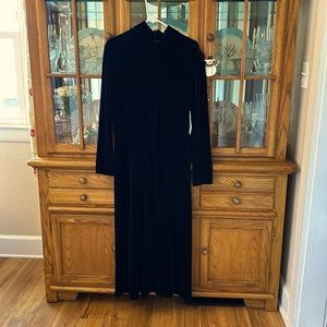 Ladies Navy Blue Velvet Look & Feel Dress